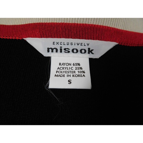 Women's EXCLUSIVELY MISOOK Black with Red Trim Open Front Long Cardigan Small - Picture 7 of 7